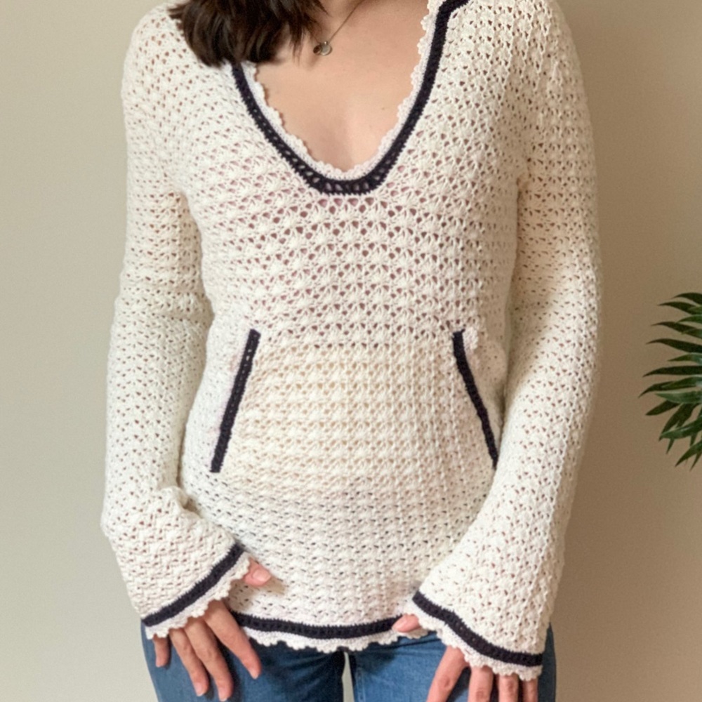 Tory Burch crochet sweater size small white navy